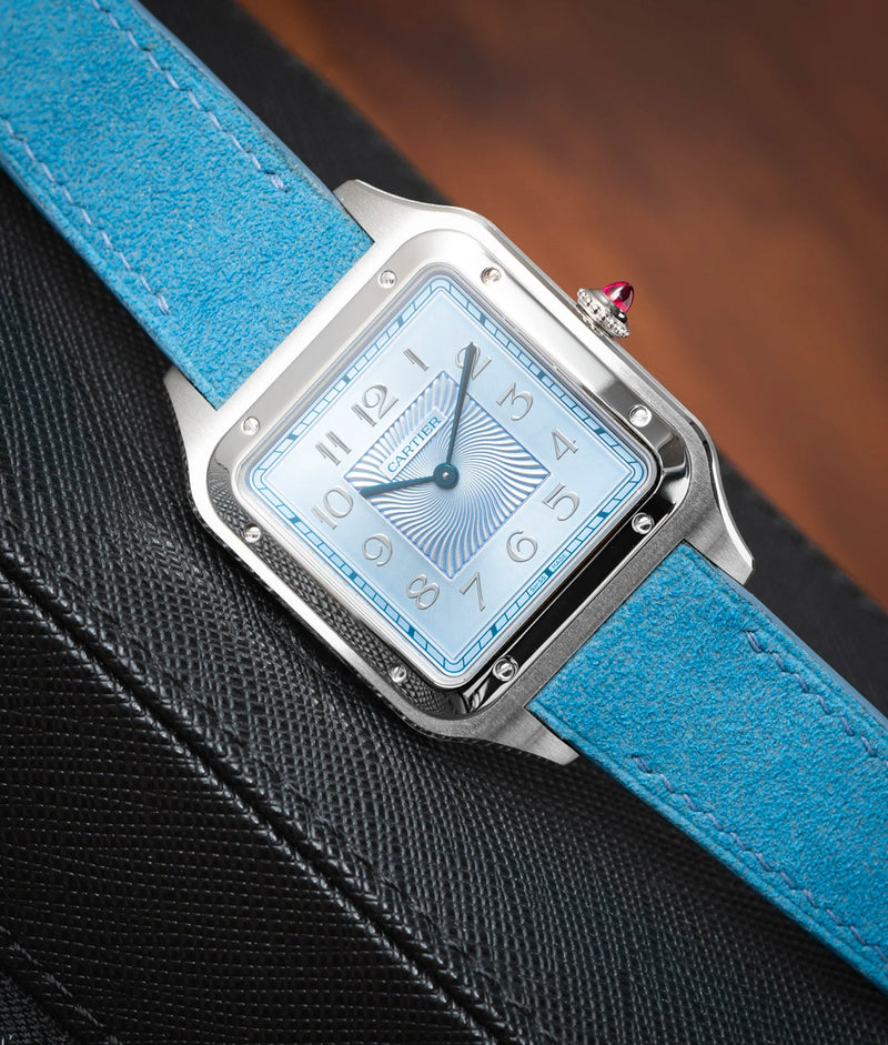 Bracelet Alcantara Bleu Ciel pour Cartier Santos-Dumont