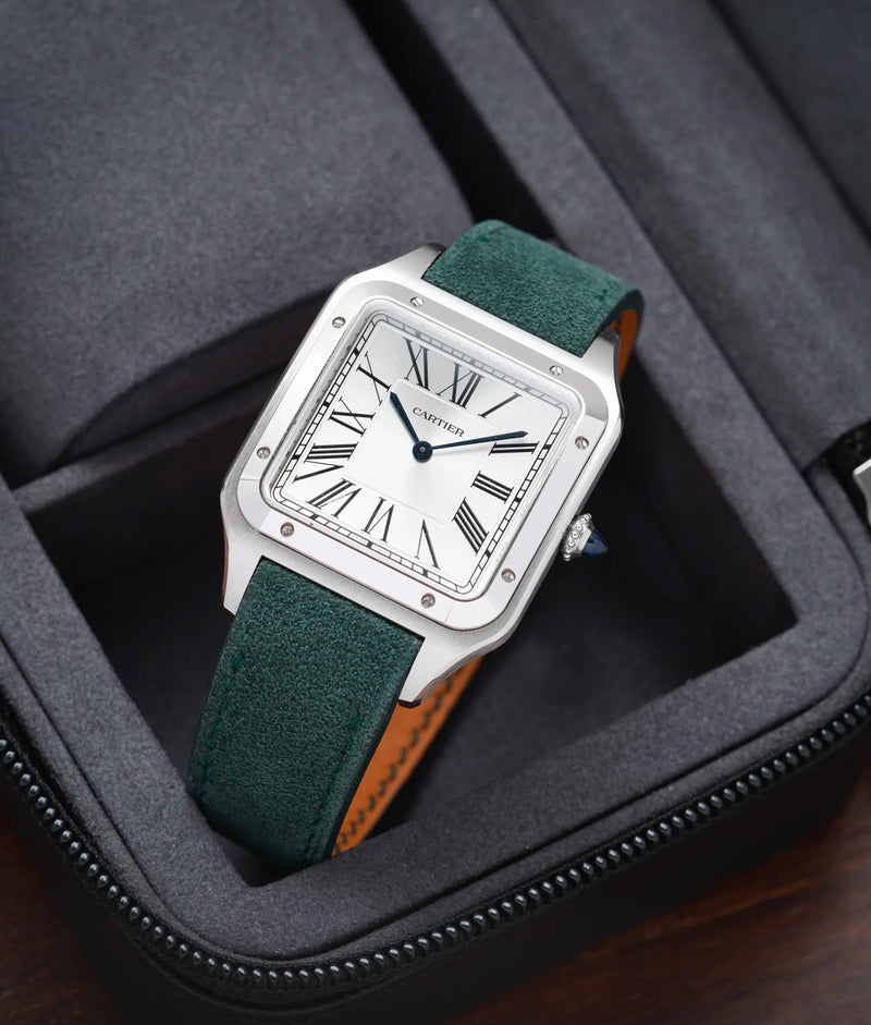 Bracelet Alcantara Vert pour Cartier Santos-Dumont