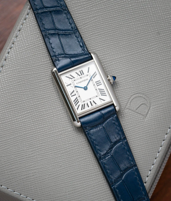 Bracelet Alligator Bleu Marine Mat pour Cartier Tank