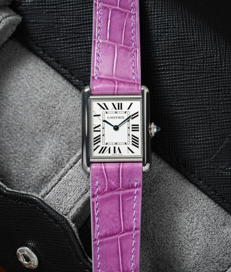 Bracelet Alligator Mauve Lilas Satiné pour Cartier Tank