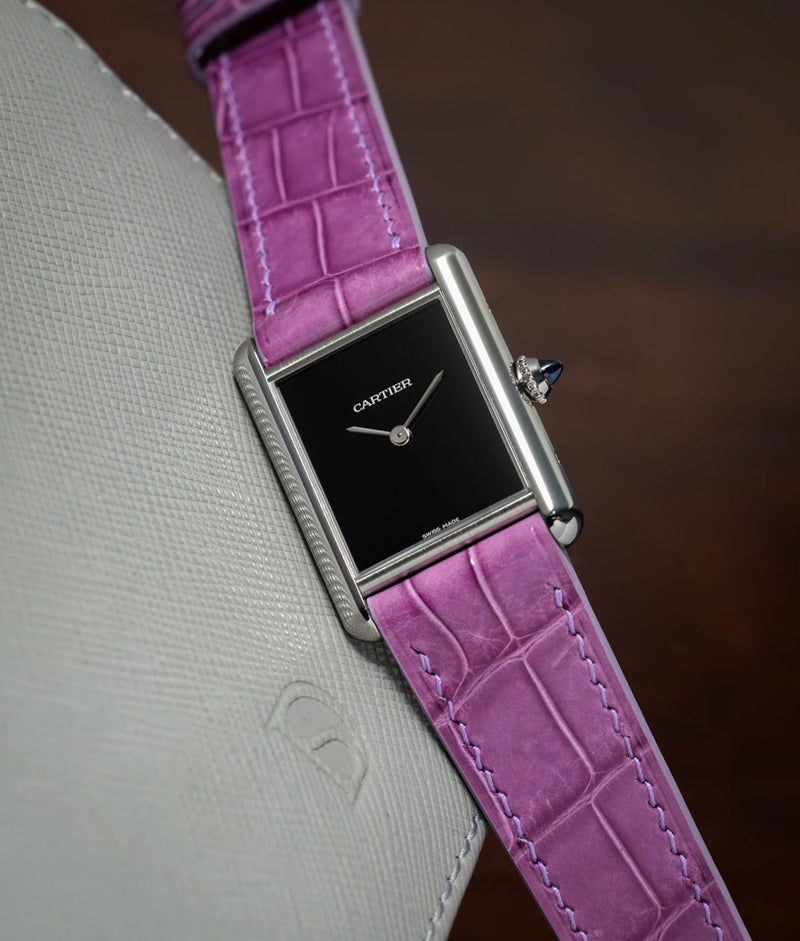 Bracelet Alligator Mauve Lilas Satiné pour Cartier Tank