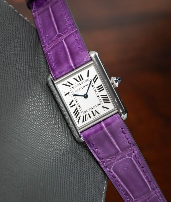 Bracelet Alligator Violet Satiné pour Cartier Tank