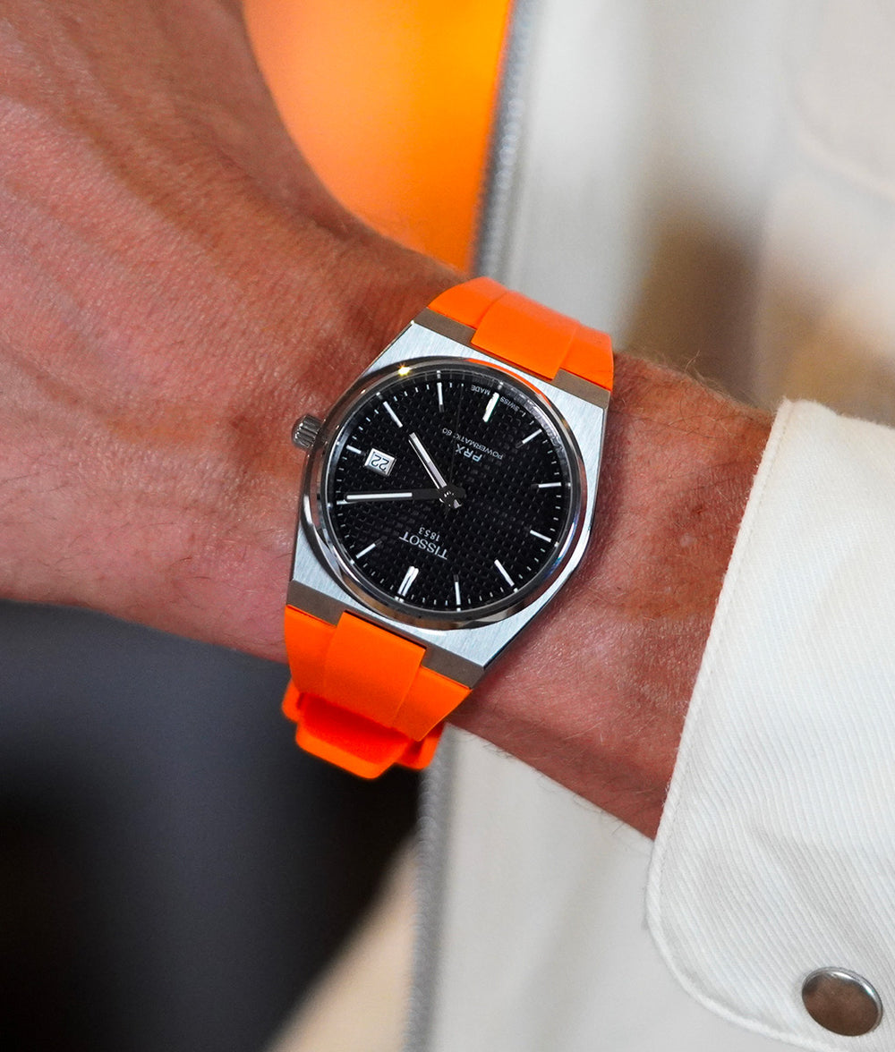 Bracelet De Montre Tissot Authentique Noir - 22 Mm - Avec Point Orange - Neuf Sans étiquettes