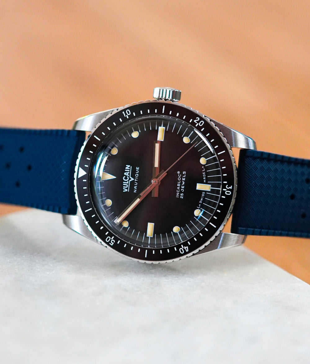 Bracelet De Montre Caoutchouc Vintage - Bleu Marine - 20mm - Pompe Rapide - Neuf
