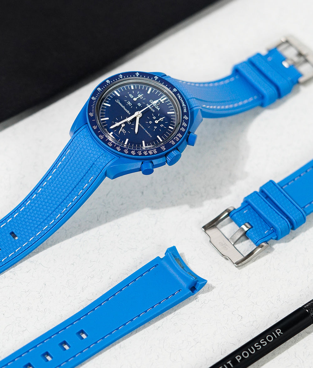 Bracelet Montre En Silicone Bleu Navy - Largeur 20 Mm - Bords Arrondis, 100% étanche - Réf. 001-10