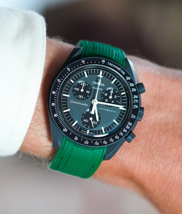 Bracelet Silicone Gaufré Vert/Noir pour MoonSwatch